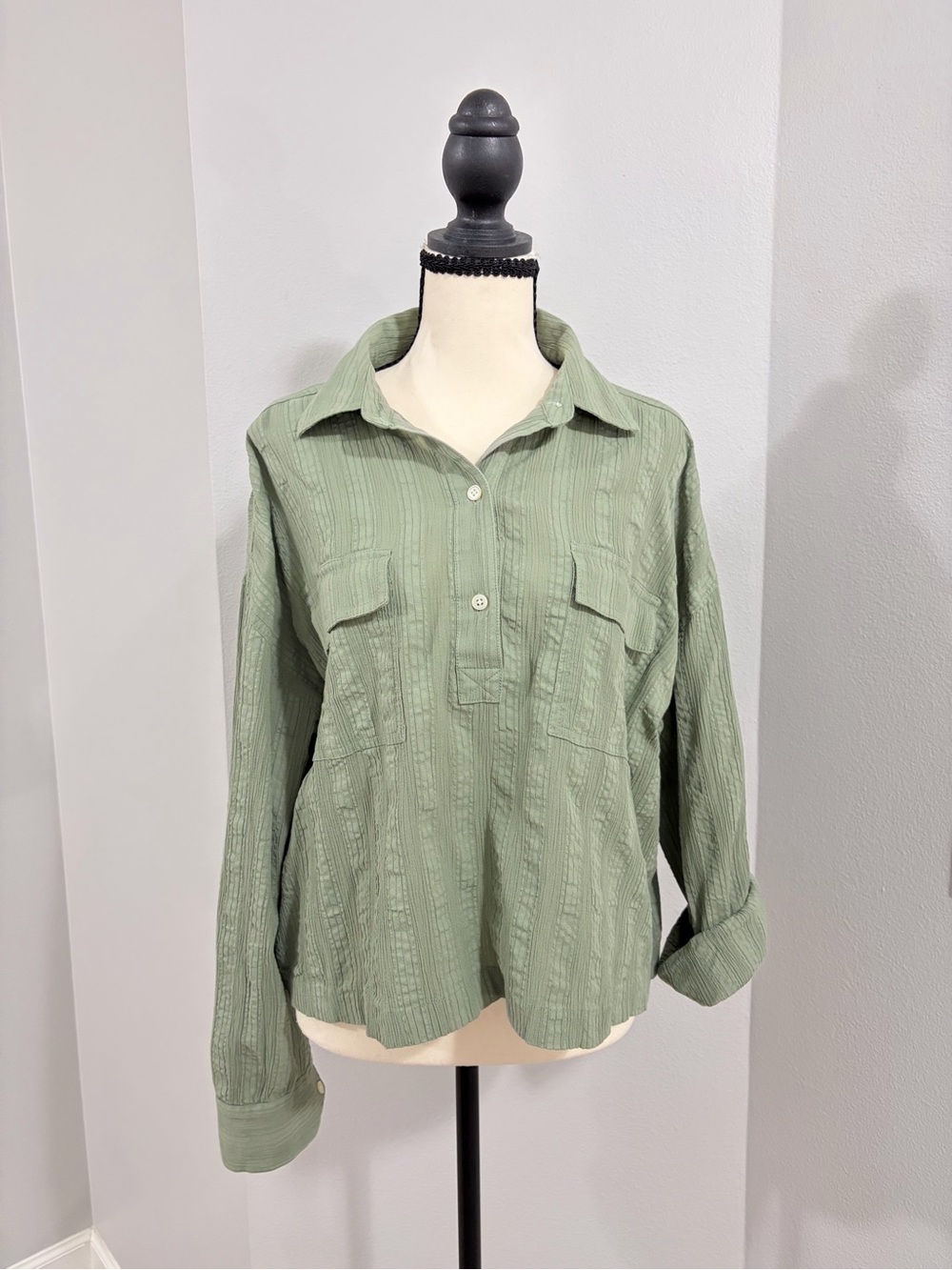 Lou & Grey Light Sage Button-Front Shirt